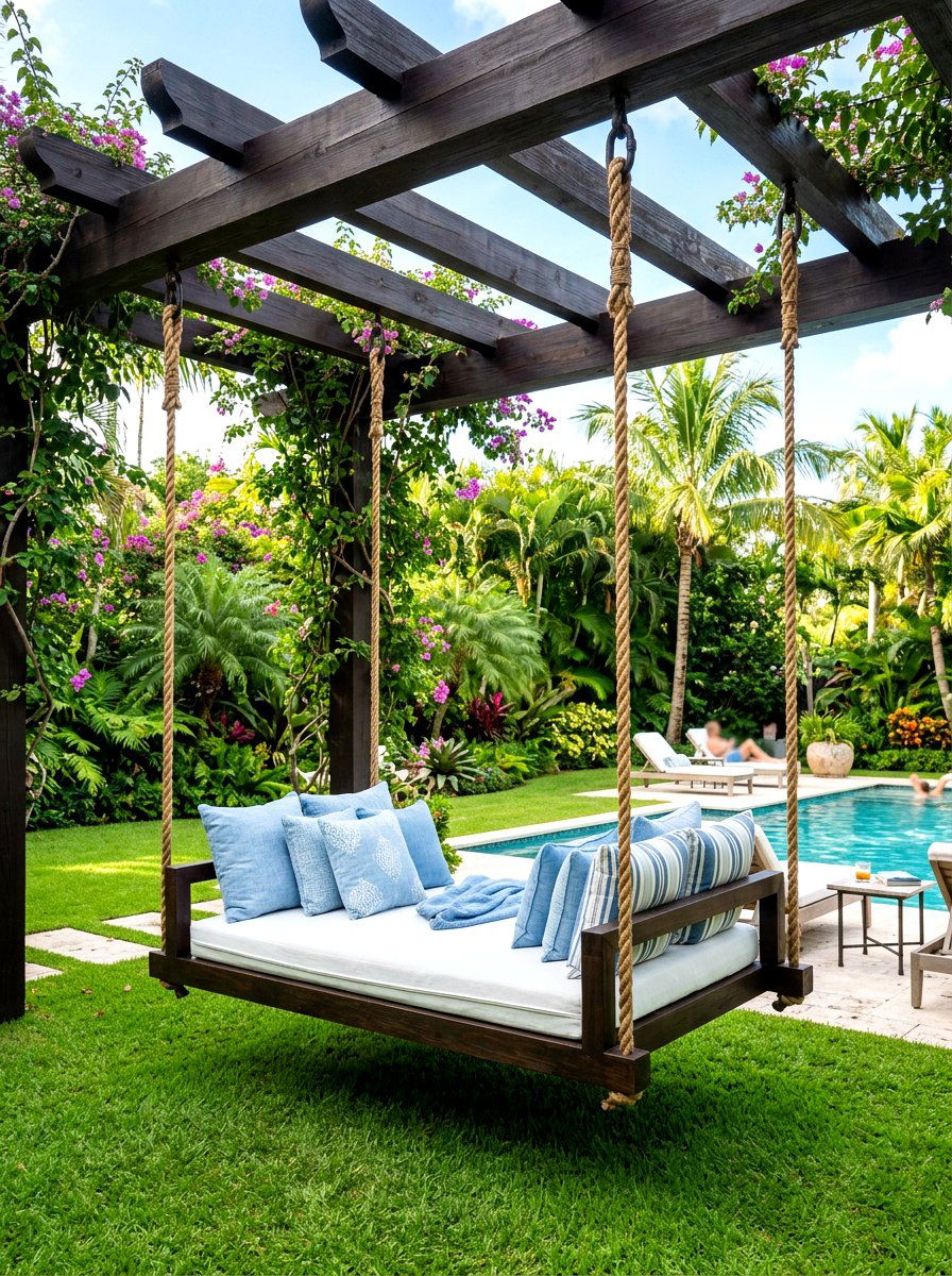 Hanging Poolside Daybed - 30 poolside daybed ideas