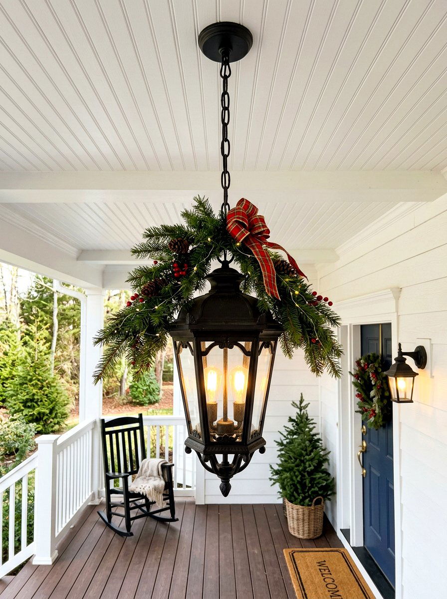 Hanging Porch Lantern With Greenery - 30 winter porch lantern ideas