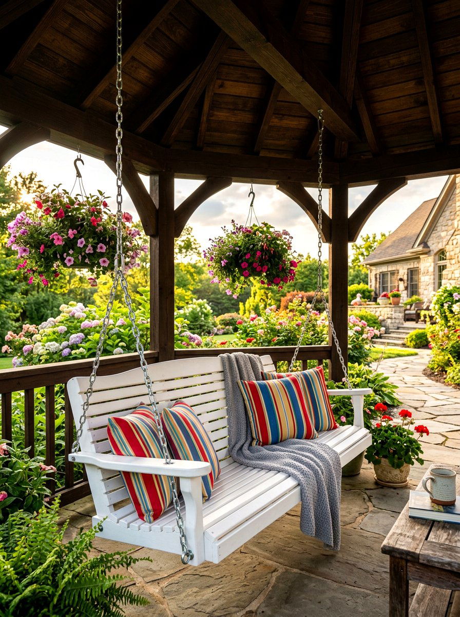 Hanging Porch Swing - 30 gazebo seating ideas