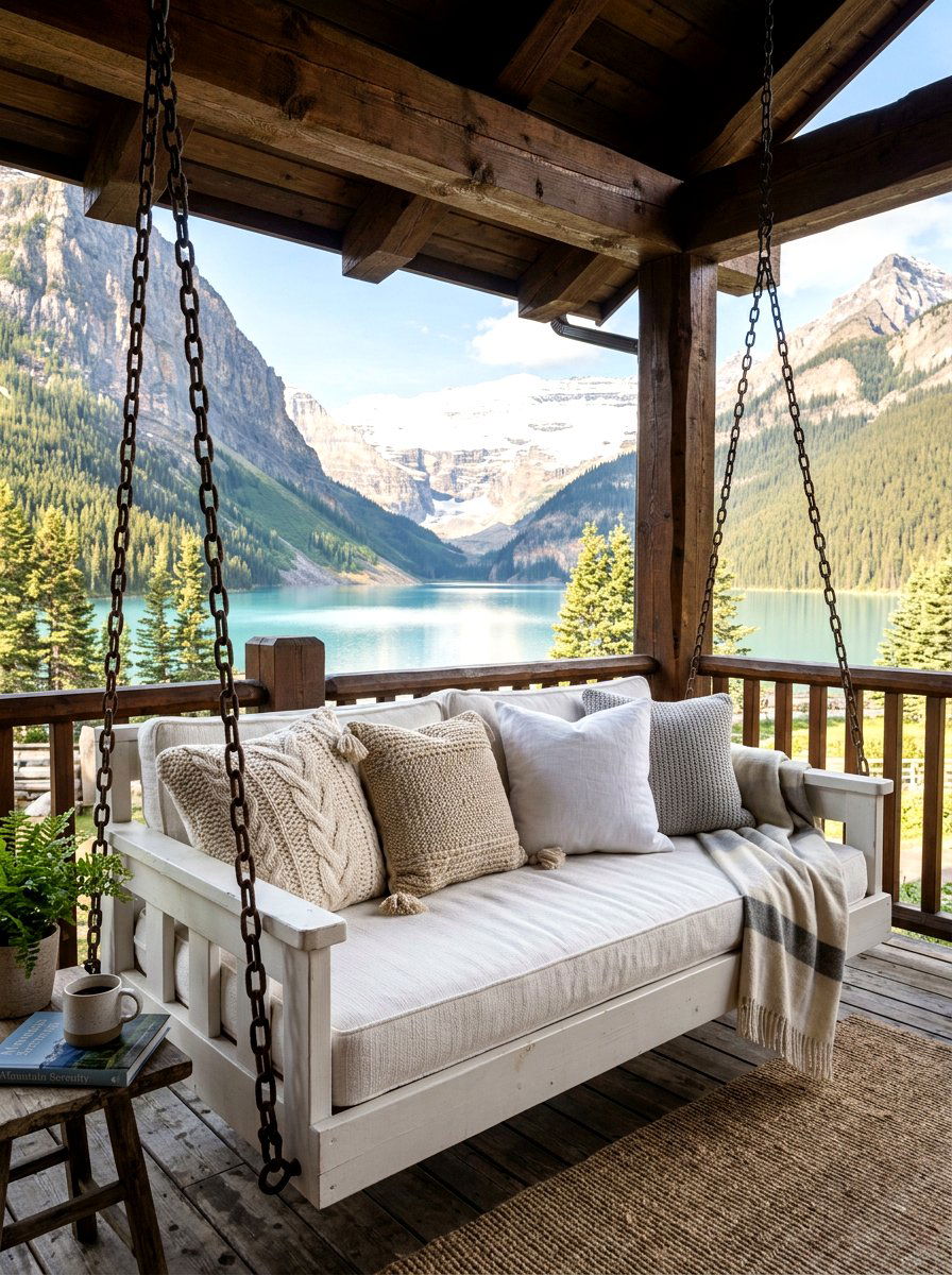 Hanging Porch Swing - 30 chalet porch ideas