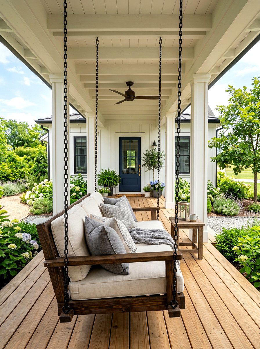 Hanging Porch Swing - 30 Pinterest front porch decor ideas