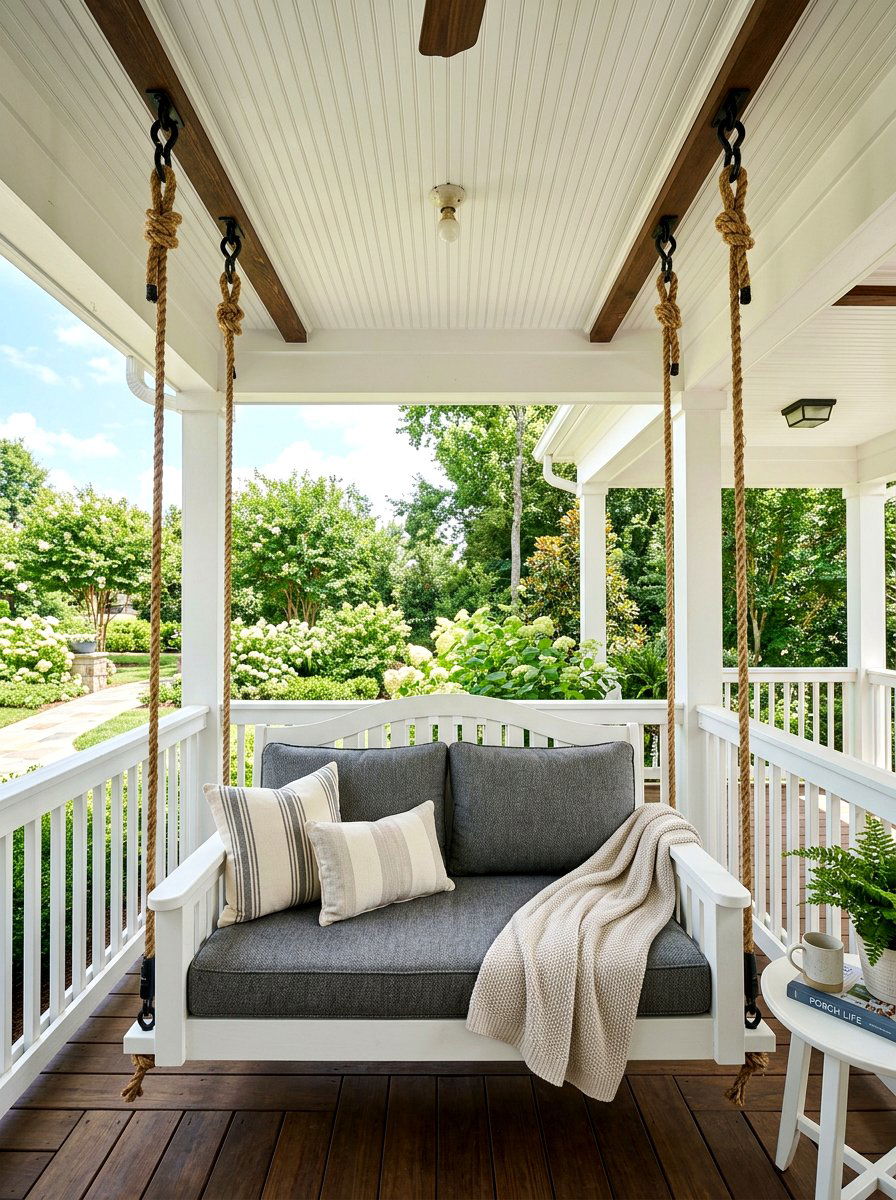 Hanging Porch Swing - 30 front porch bench ideas
