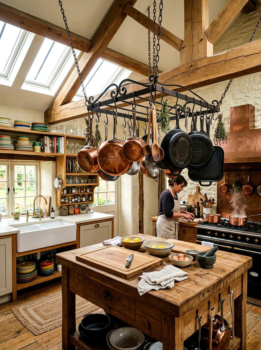 Hanging Pot Rack - 30 vintage farmhouse kitchen ideas