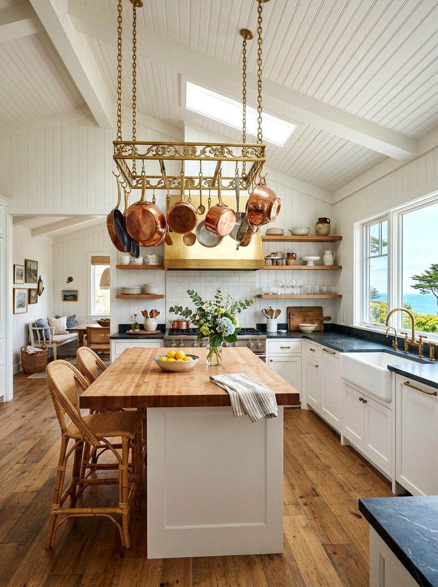 Hanging Pot Rack - 30 beach house kitchen ideas