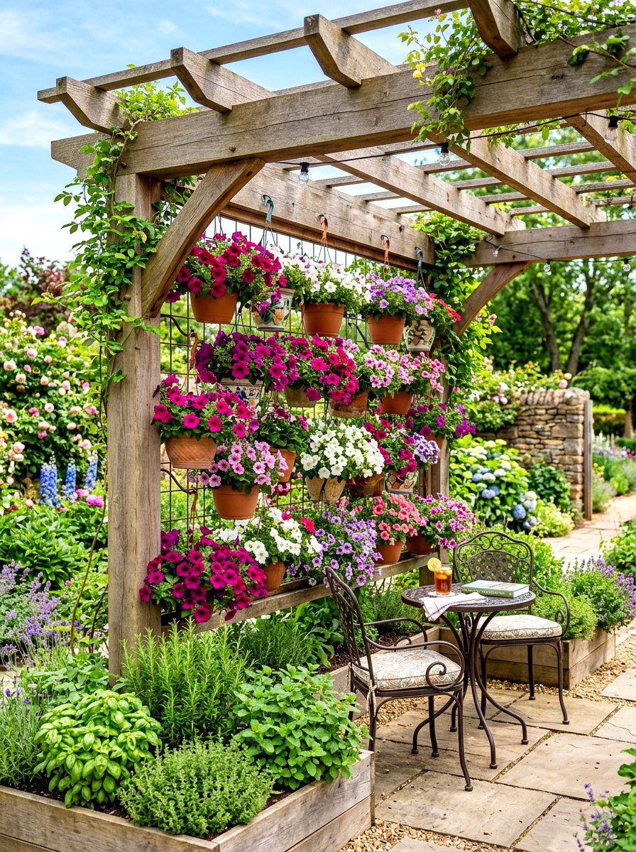 Hanging Potted Garden - 30 pergola privacy wall ideas