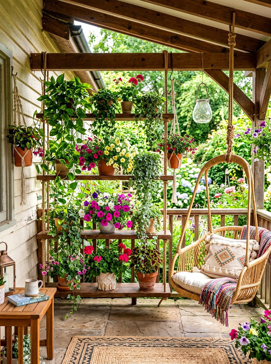 Hanging Potted Plant Partition - 30 backyard divider ideas