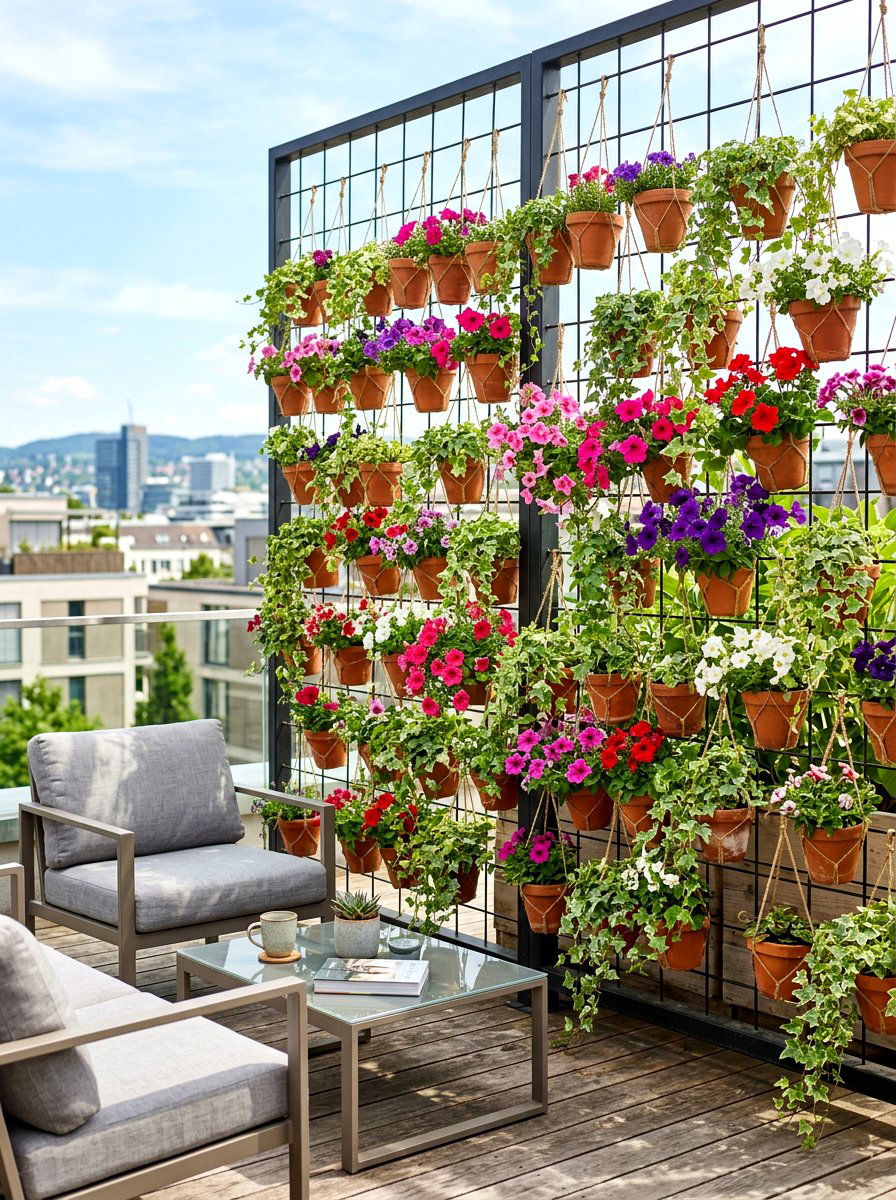 Hanging Potted Plant Wall - 30 decorative privacy screen ideas