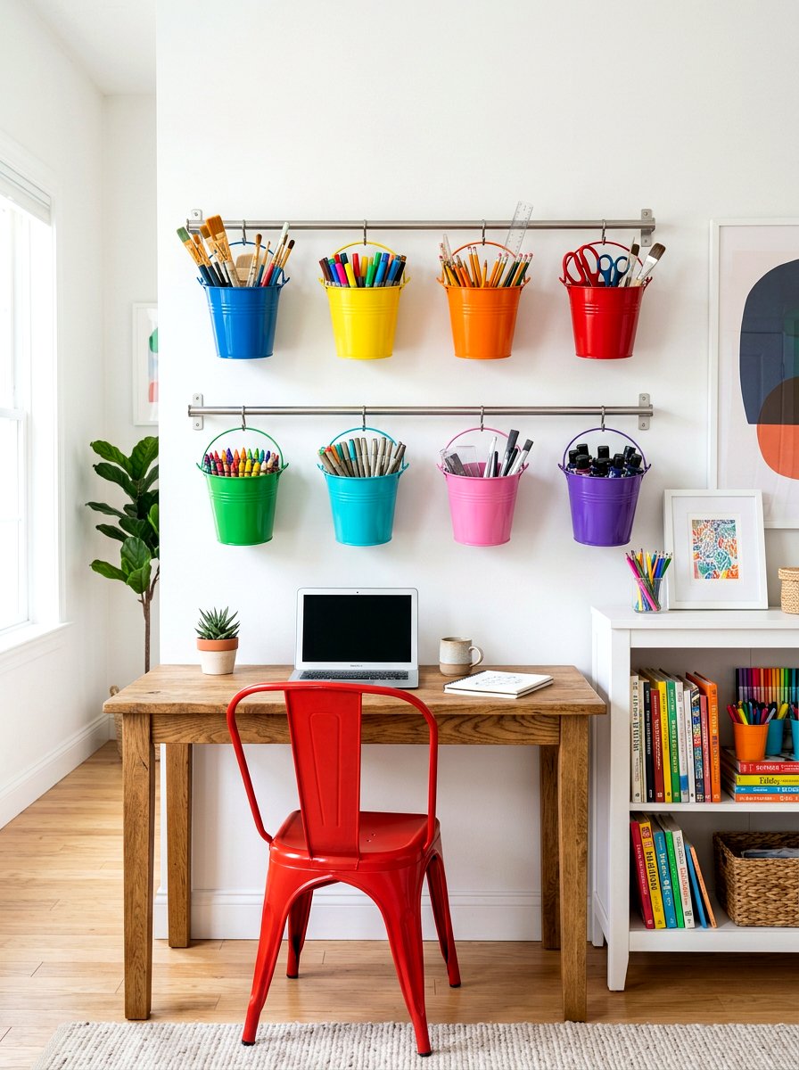 Hanging Rail Storage - 30 kids desk wall ideas