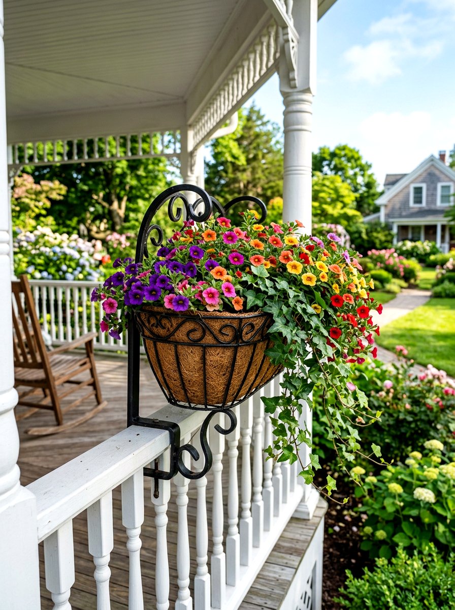 Hanging Railing Flower Basket - 30 railing planter box ideas