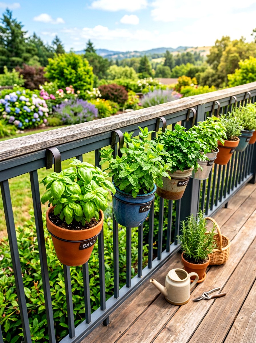 Hanging Railing Herb Garden - 30 deck railing planter ideas