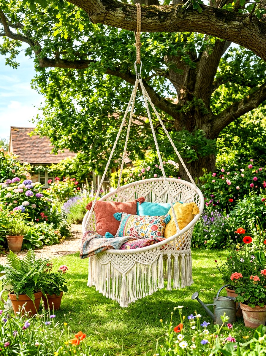 Hanging Rope Garden Chair - 30 rustic outdoor furniture ideas