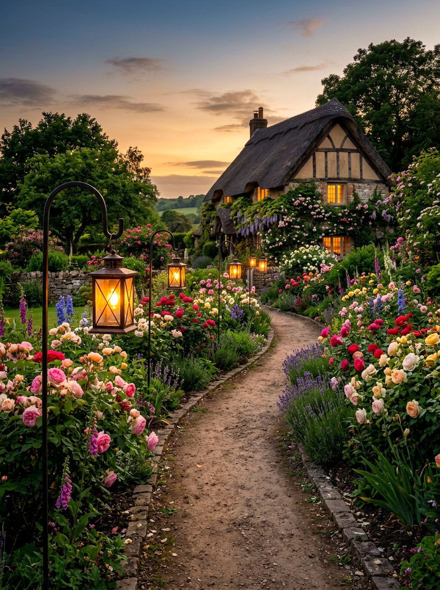 Hanging Shepherd Hook Lanterns - 30 pathway lighting ideas
