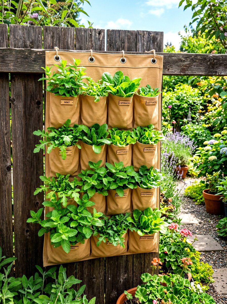Hanging Shoe Bag - 30 vertical vegetable garden ideas