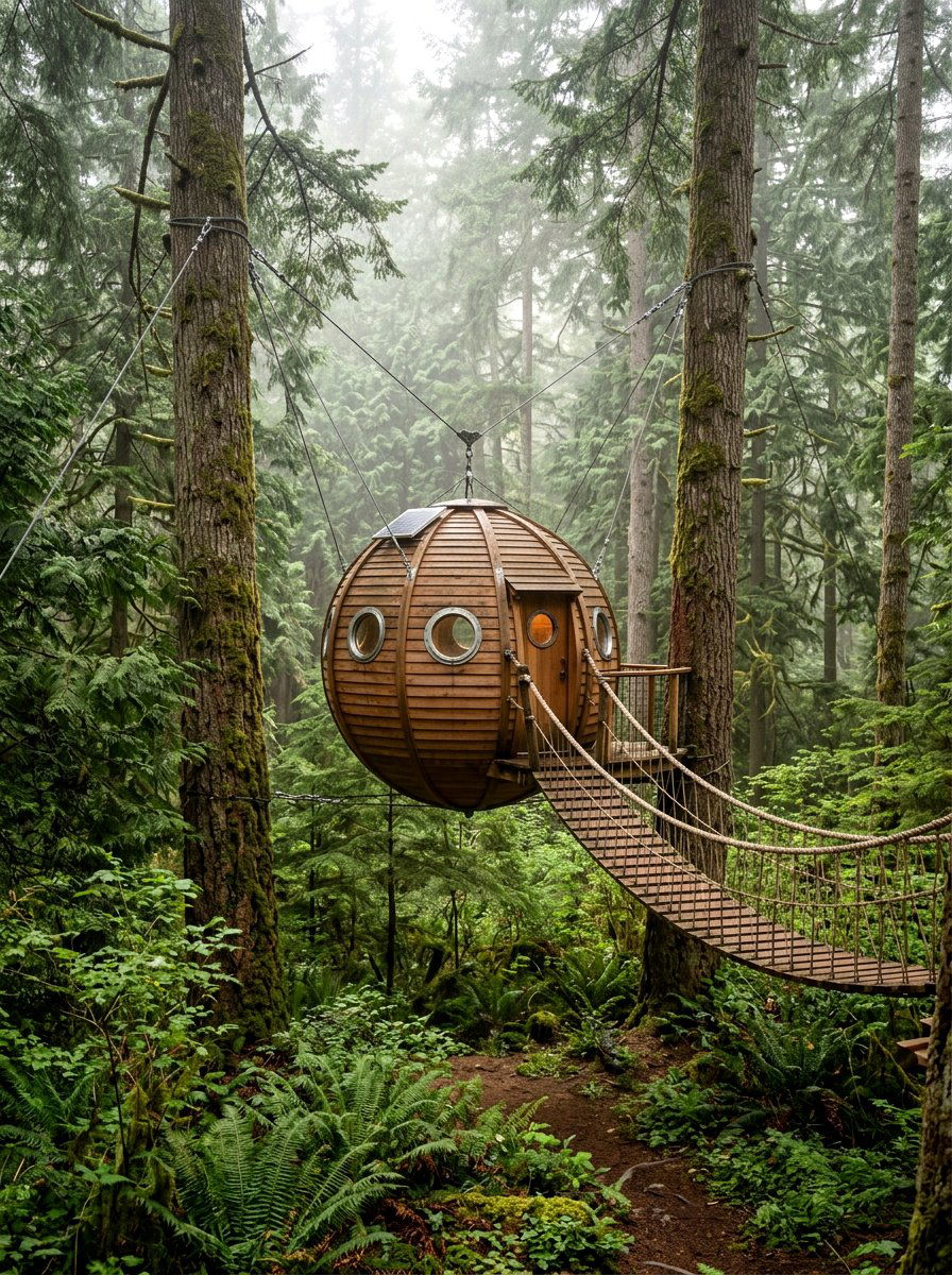Hanging Sphere Treehouse - 30 treehouse ideas