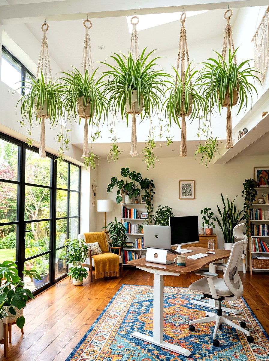 Hanging Spider Plant Display - 30 home office plant ideas
