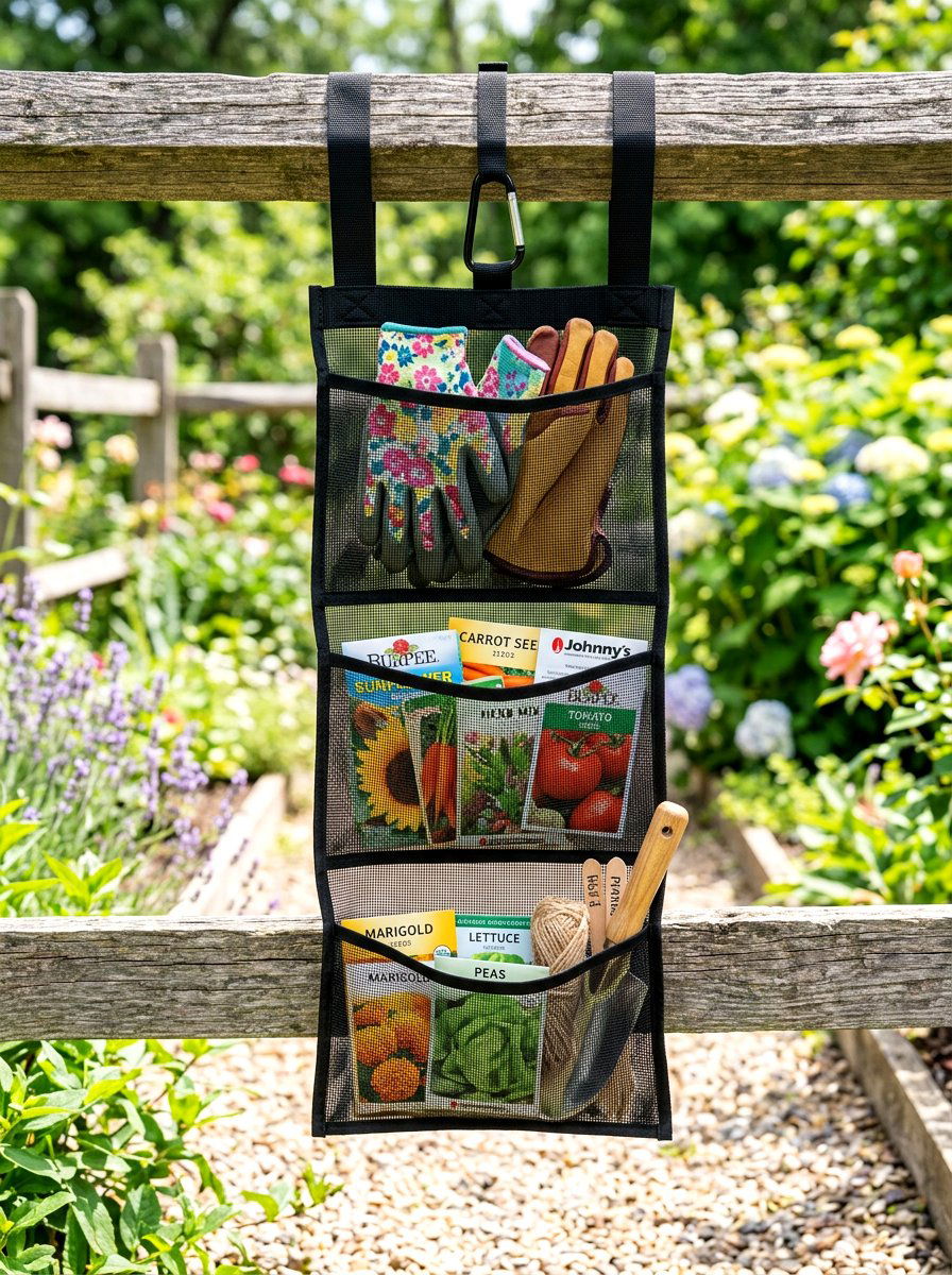Hanging Storage Mesh Pouch - 30 side yard storage ideas