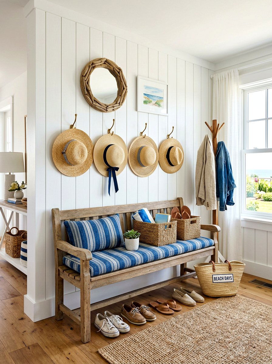 Hanging Straw Sun Hat - 30 Nancy Meyers entryway ideas