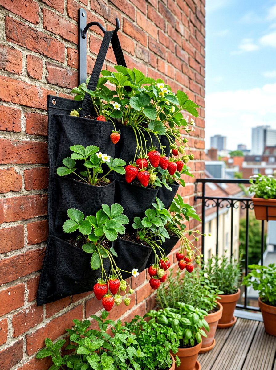 Hanging Strawberry Pocket Bag - 30 strawberry tower ideas