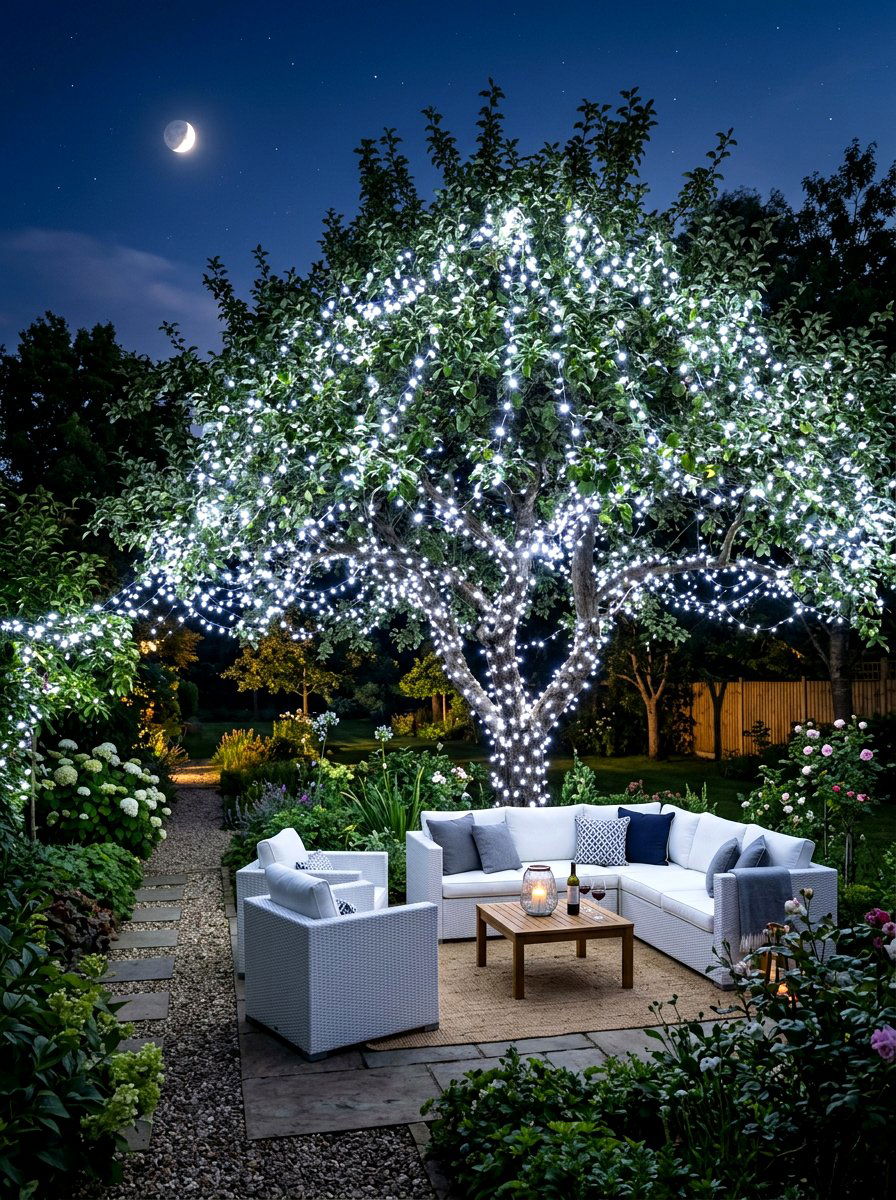 Hanging String Light Moonlight Garden - 30 moonlight garden ideas