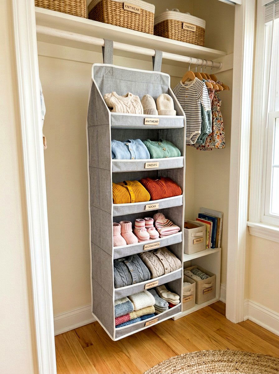 Hanging Sweater Organizer - 30 nursery closet organization ideas