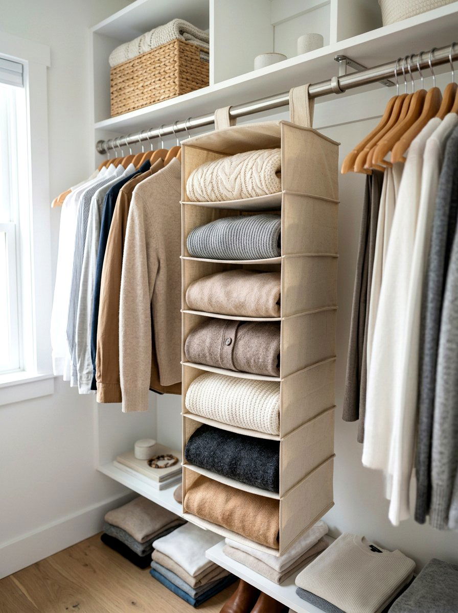 Hanging Sweater Organizer - 30 micro closet organization ideas