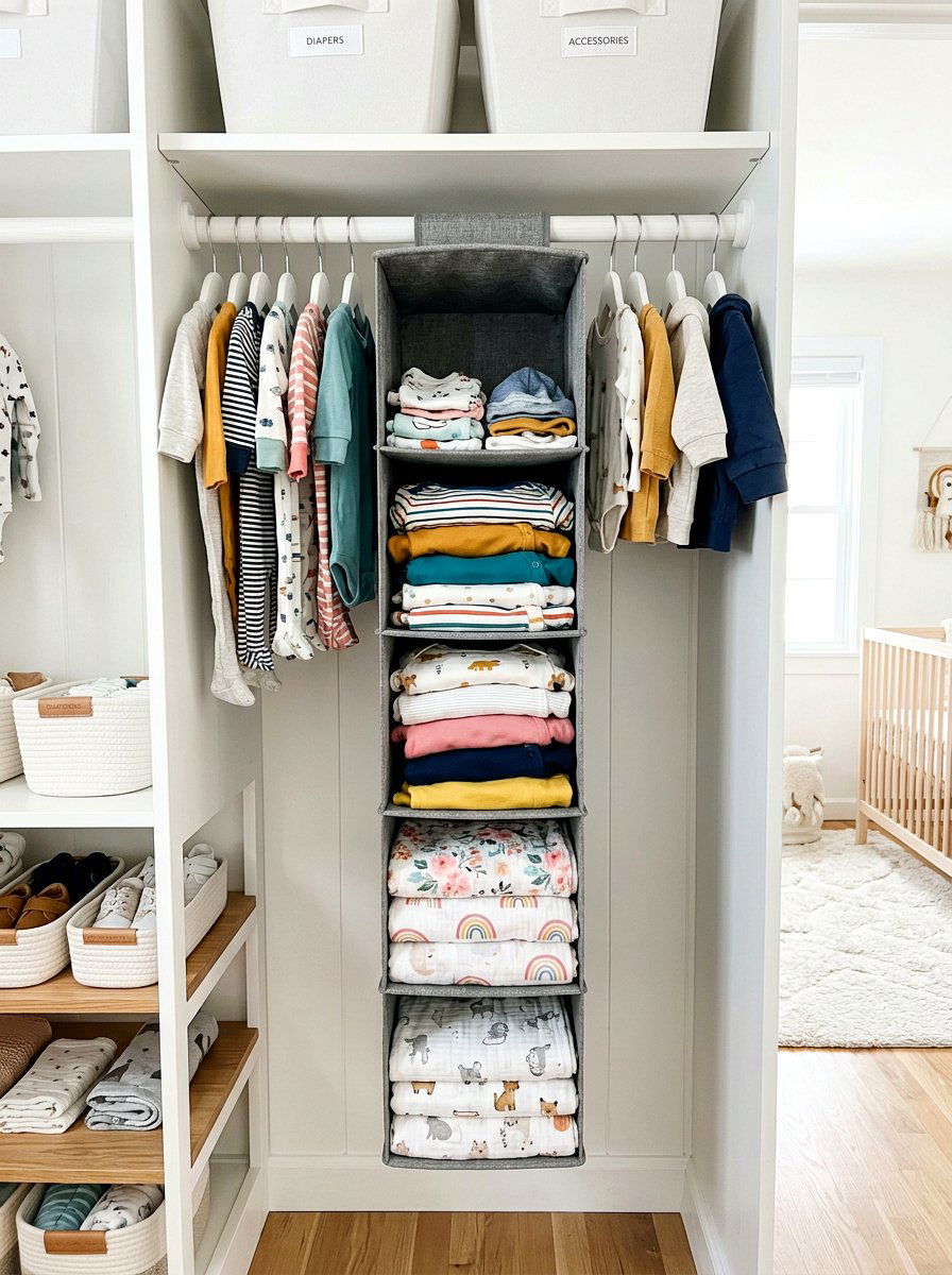 Hanging Sweater Organizer - 30 nursery closet ideas
