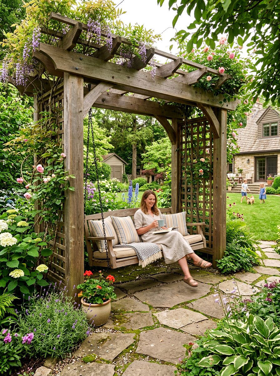 Hanging Swing Arbor - 30 garden arbor ideas
