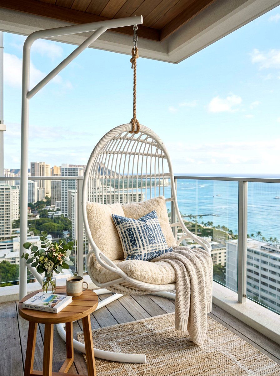 Hanging Swing Chair Balcony - 30 balcony cafe apartment ideas