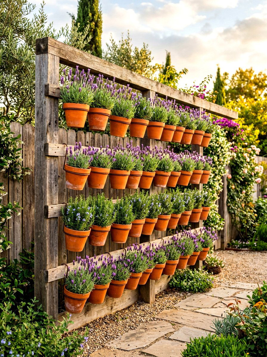 Hanging Terracotta Pot Wall - 30 fence vertical garden ideas