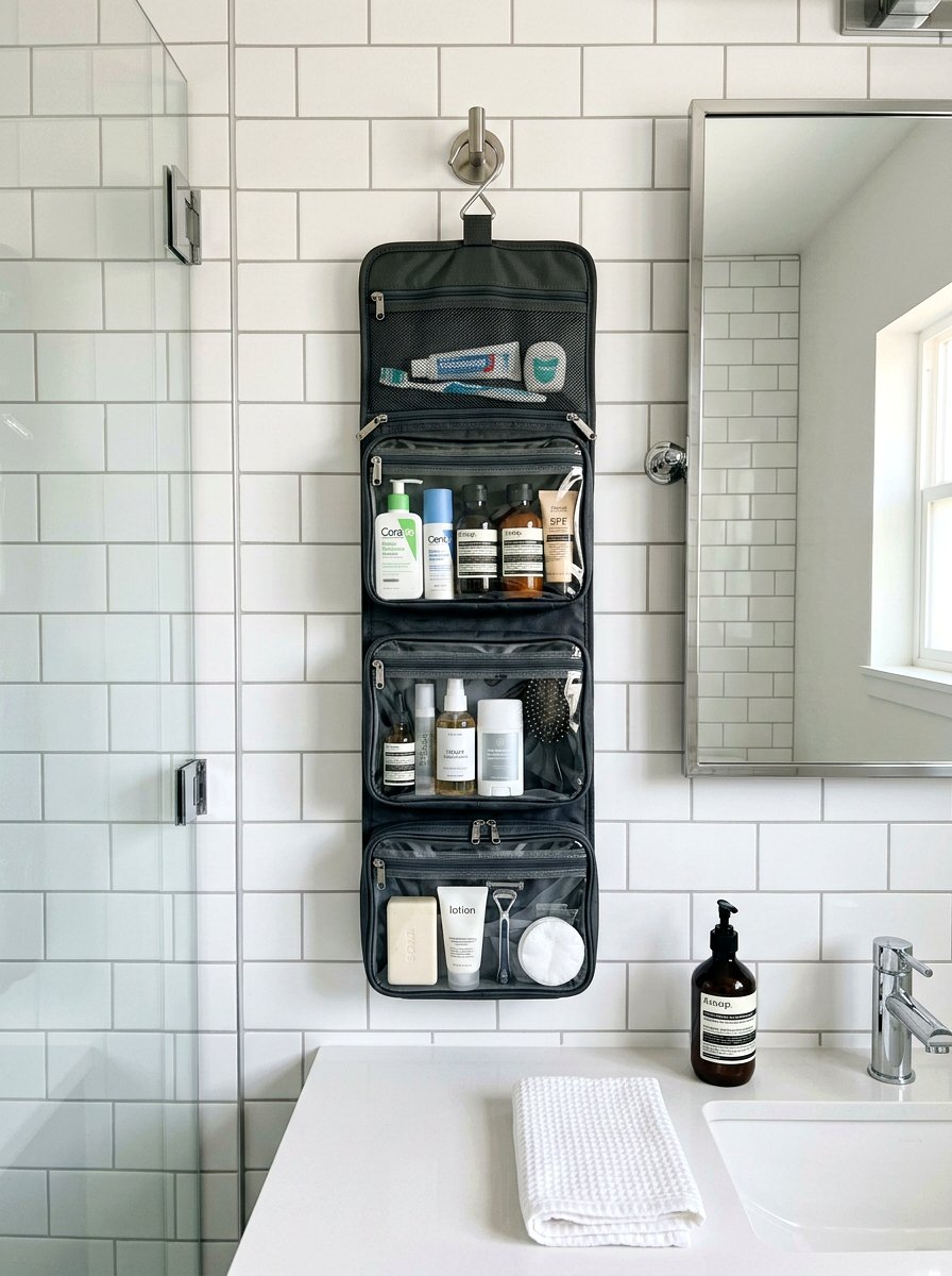 Hanging Toiletry Bag - 30 beauty product storage ideas