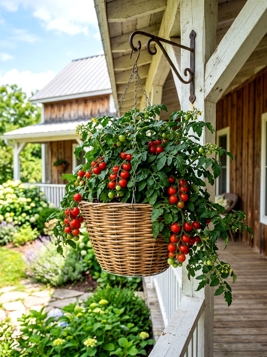 Hanging Tomato Basket Planter - 30 compact kitchen garden ideas