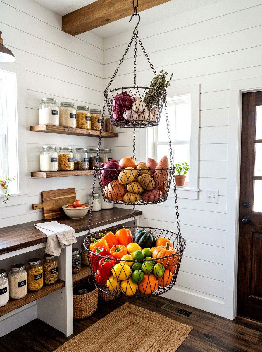 Hanging Vegetable Baskets - 30 zero waste pantry ideas