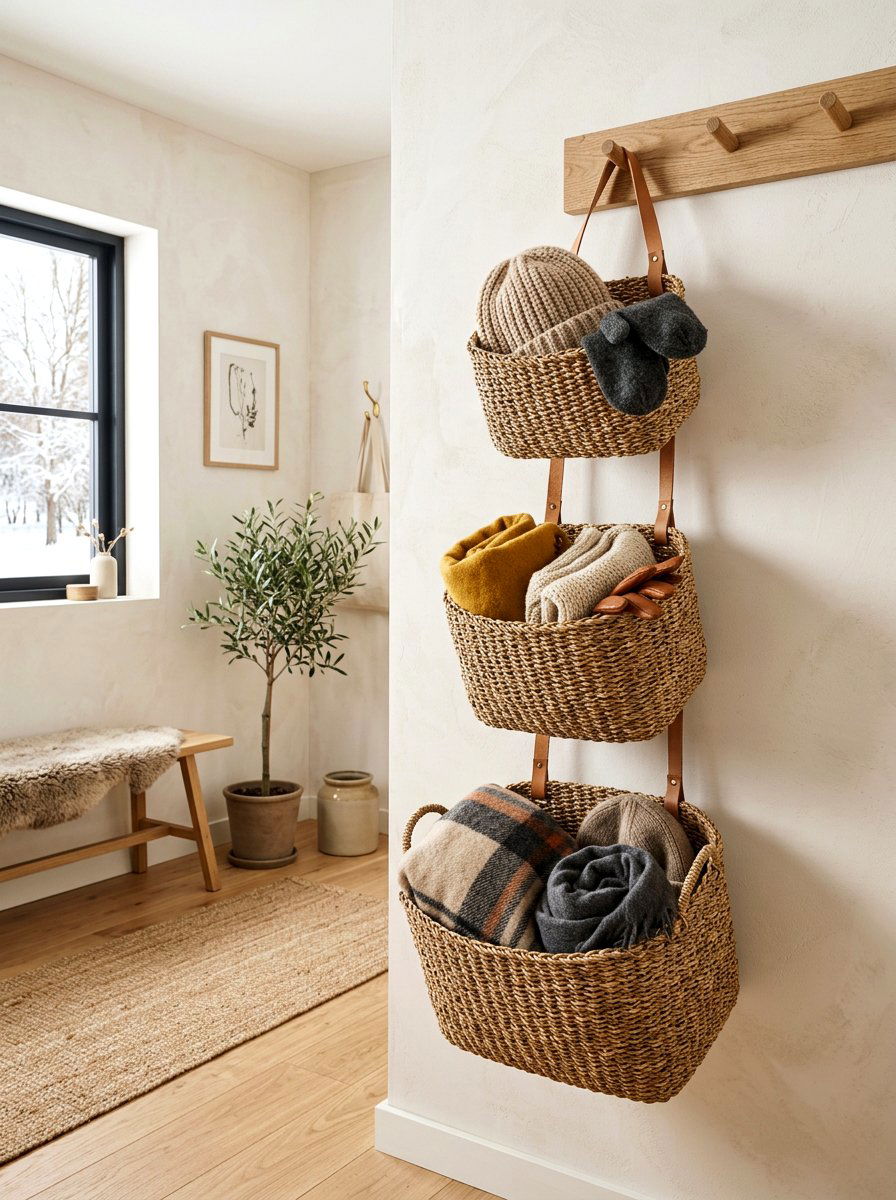 Hanging Wall Basket - 30 narrow entryway storage ideas