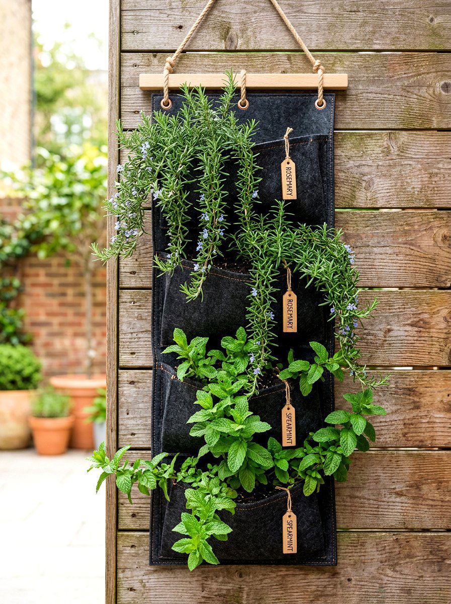 Hanging Wall Herb Pockets - 30 herb garden bed ideas