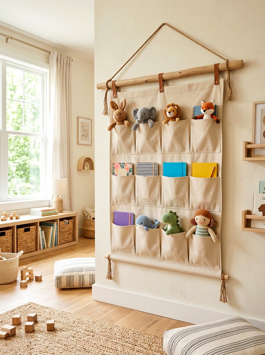 Hanging Wall Pocket - 30 playroom storage ideas