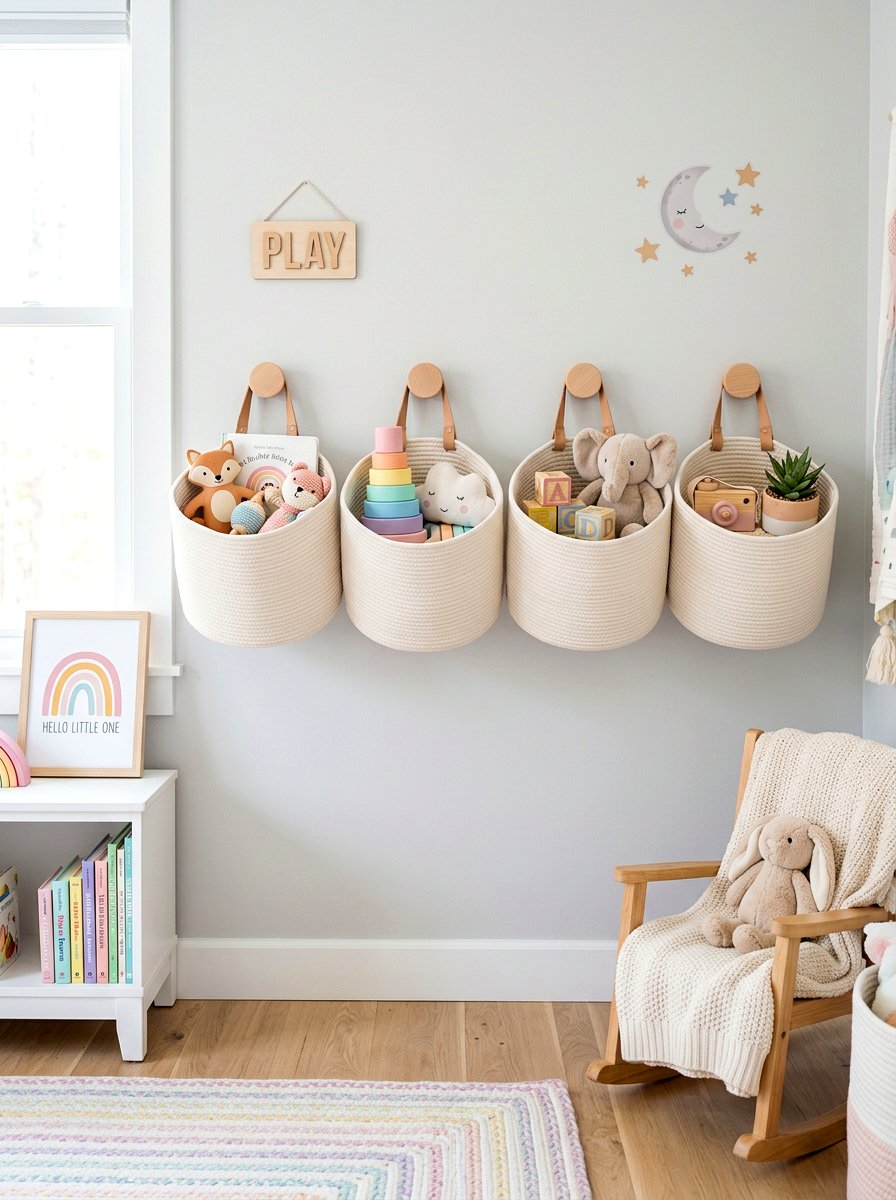 Hanging Wall Storage Basket - 30 nursery storage basket ideas