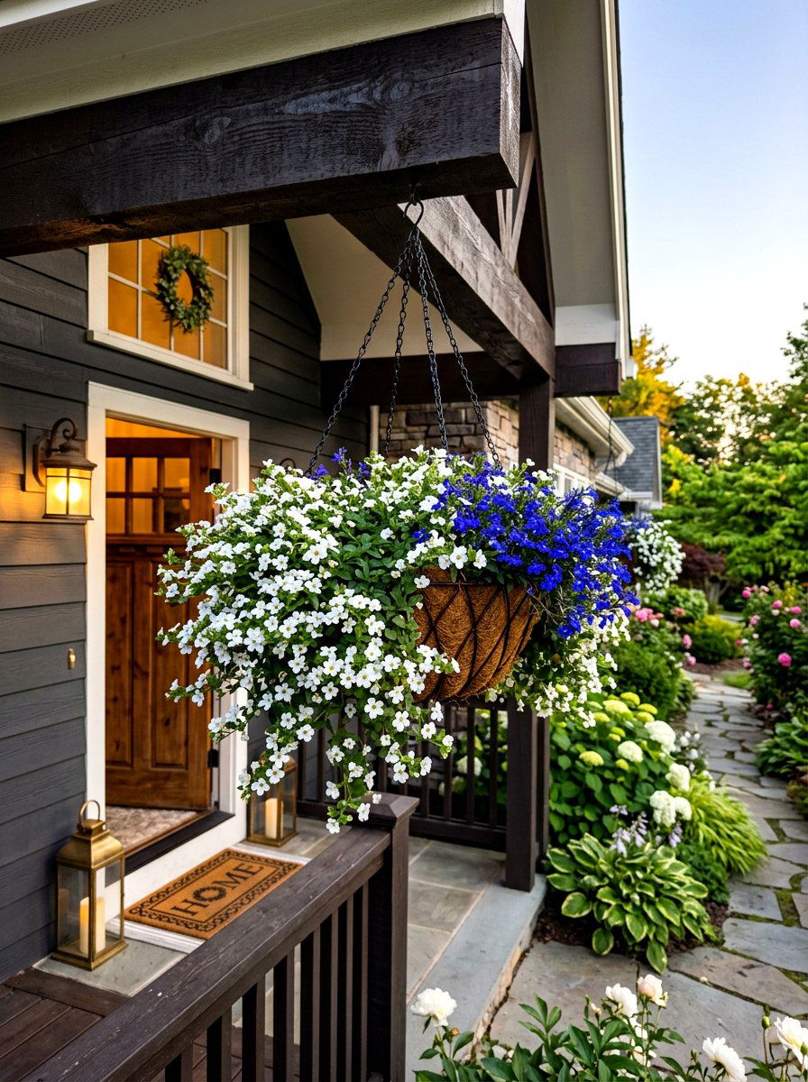 Hanging White Basket - 30 moon garden ideas