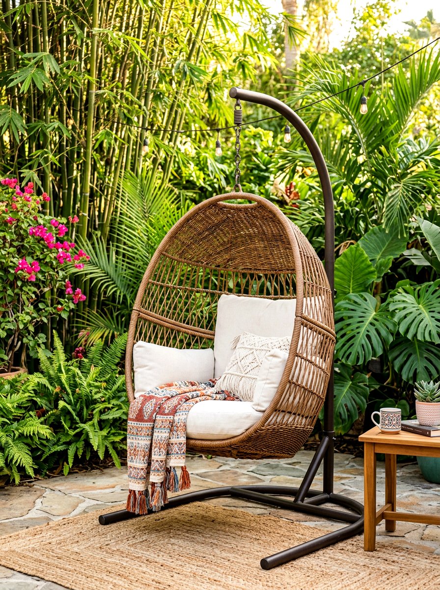 Hanging Wicker Egg Chair - 30 tea garden seating ideas