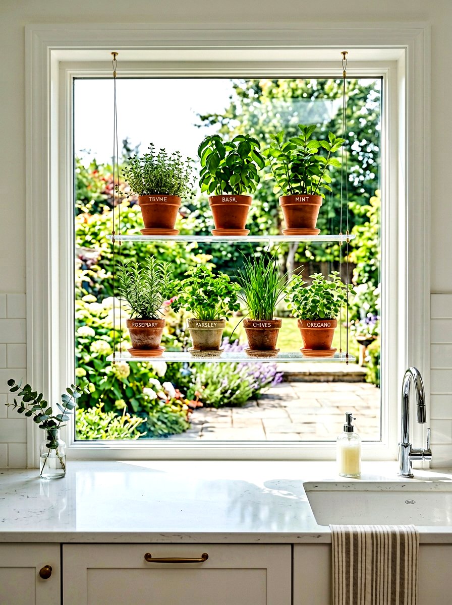Hanging Window Plant Shelf - 30 vertical garden shelf ideas