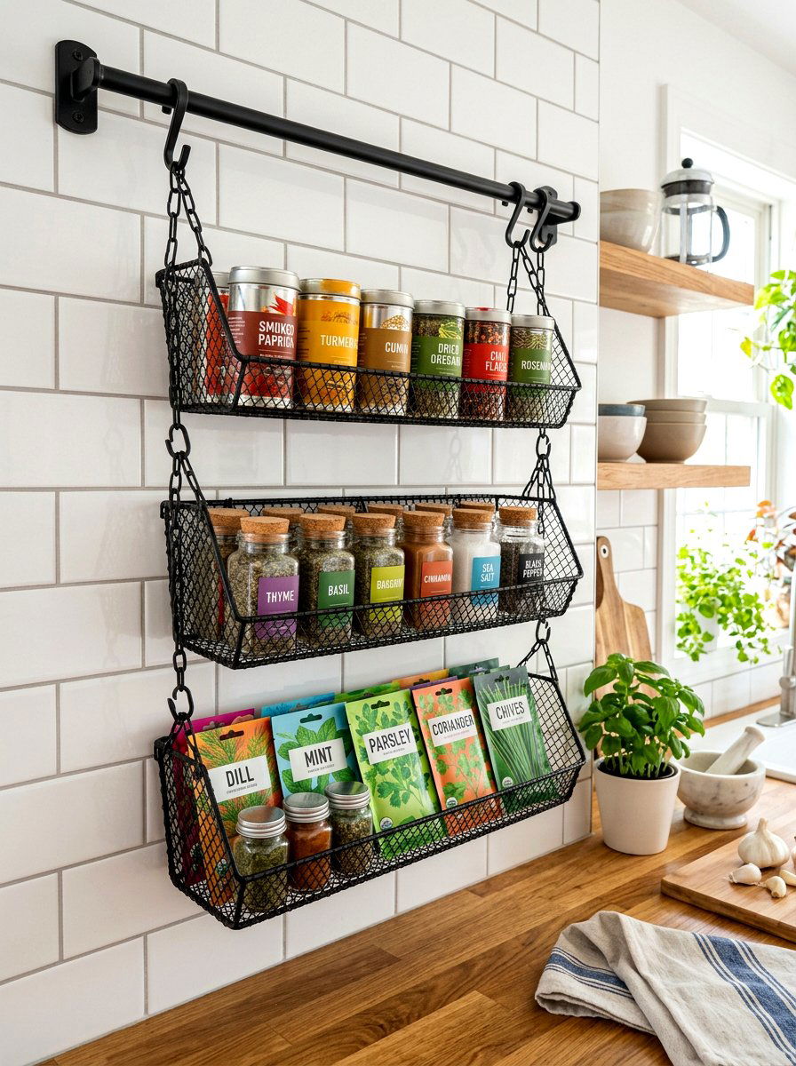 Hanging Wire Basket - 30 spice rack ideas