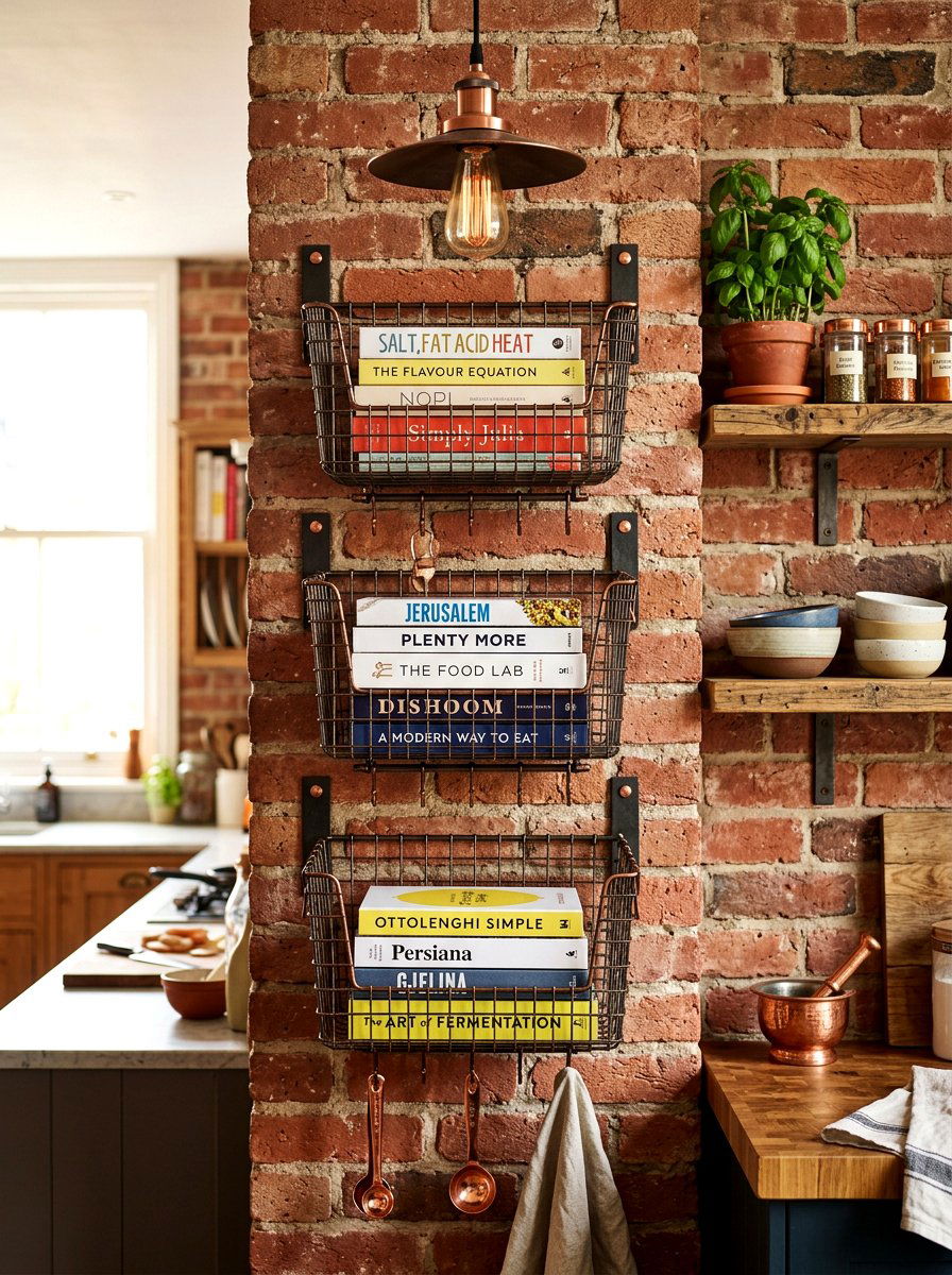 Hanging Wire Baskets - 30 physical cookbook kitchen ideas