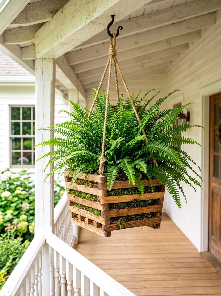 Hanging Wood Basket - 30 rustic planter ideas