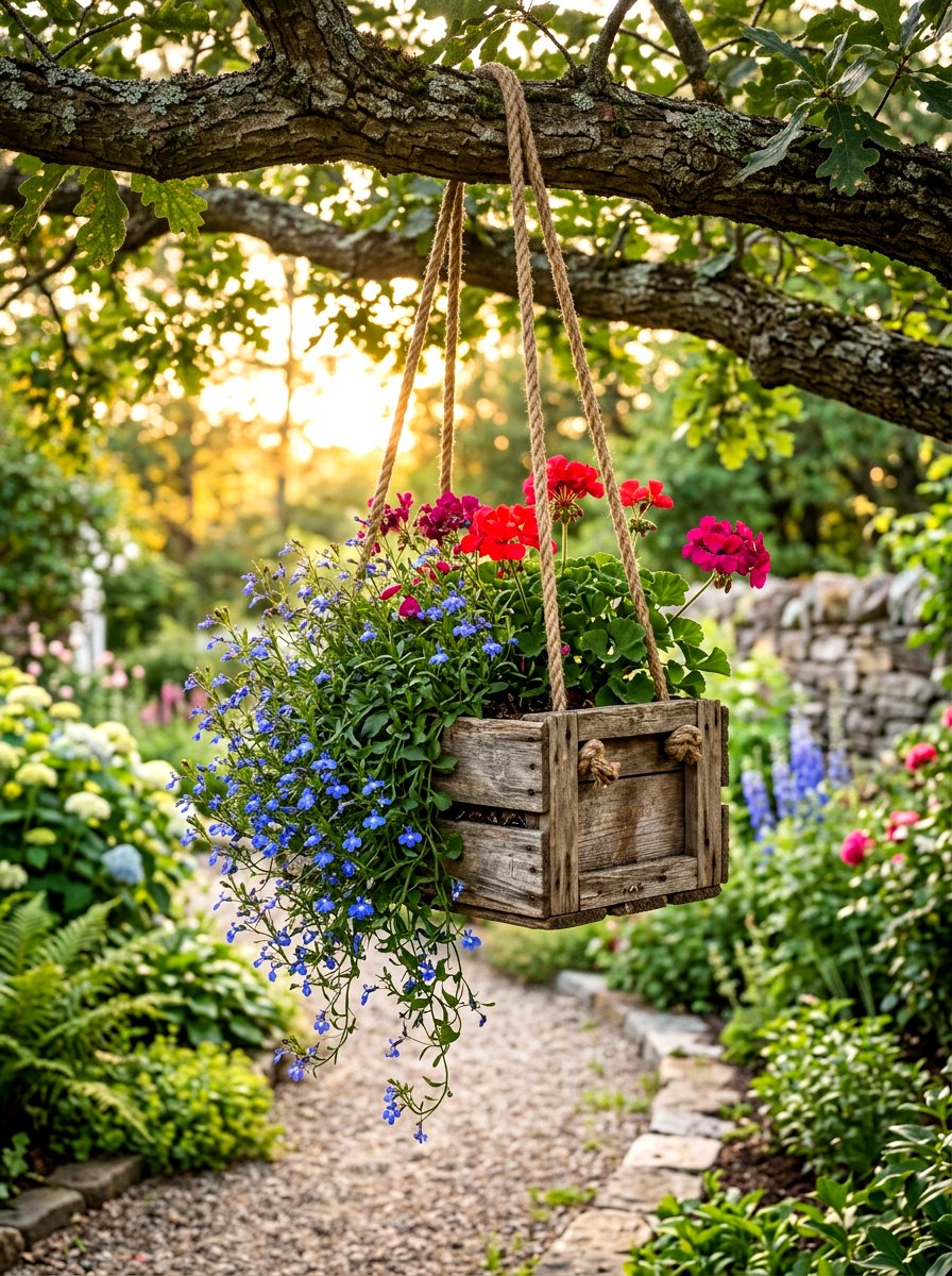 Hanging Wood Crate Planter - 30 garden crate storage ideas