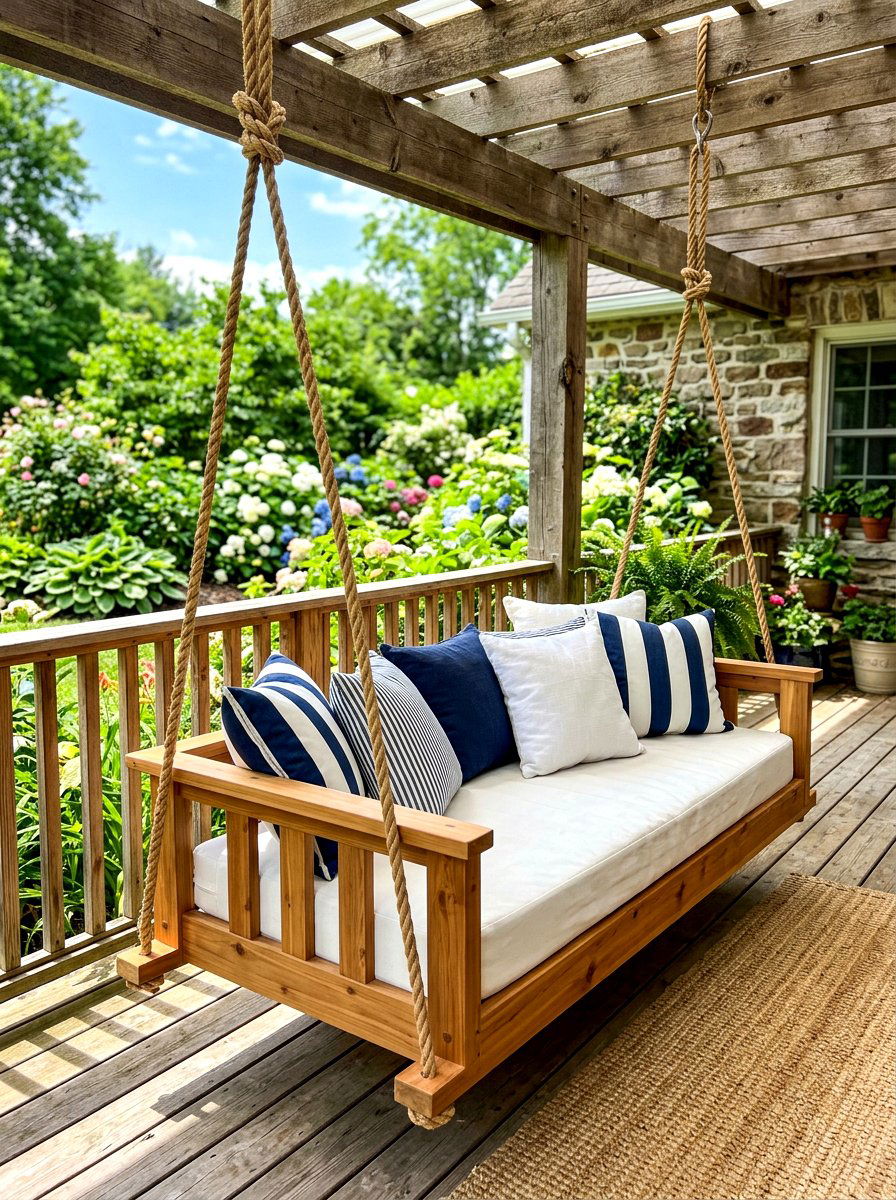 Hanging Wood Swing - 30 porch daybed ideas