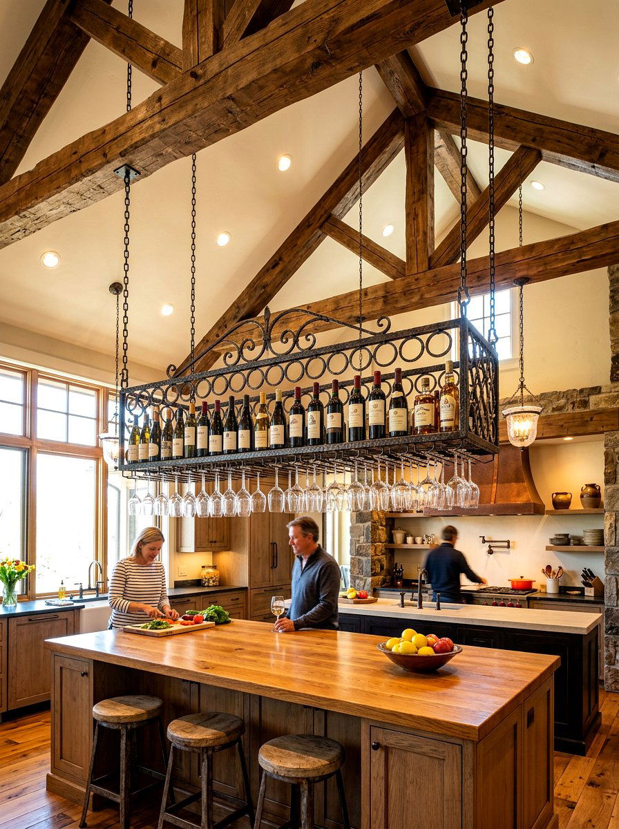 Hanging Wrought Iron Rack - 30 wine storage kitchen ideas