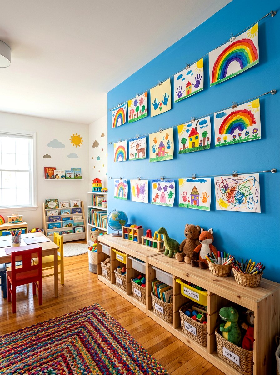 Hanging art wire - 30 art wall kids room ideas
