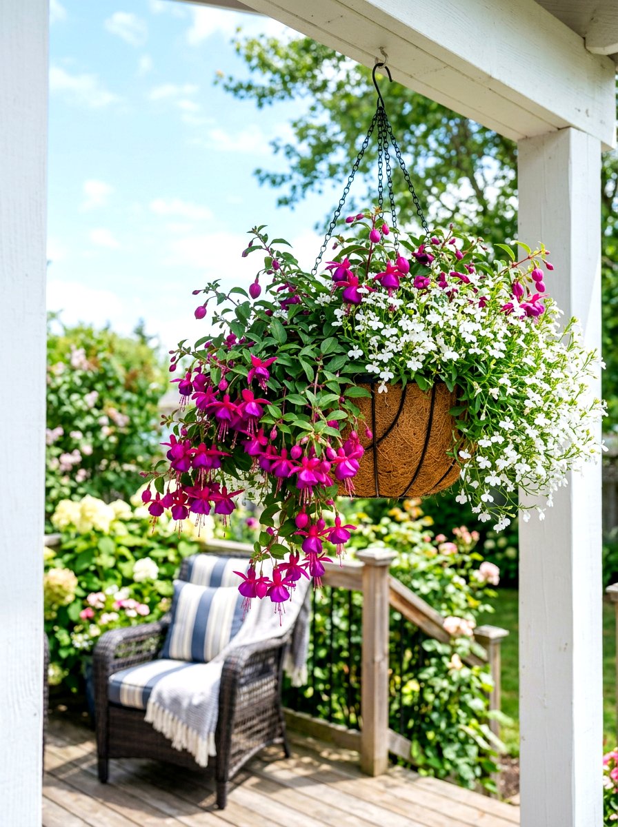 Hanging basket arrangement - 30 flower container garden ideas