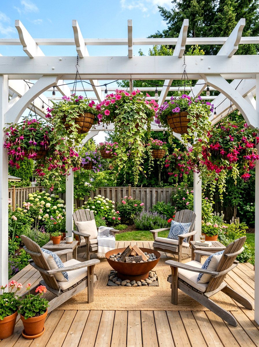 Hanging basket deck gardens - 30 deck planter ideas