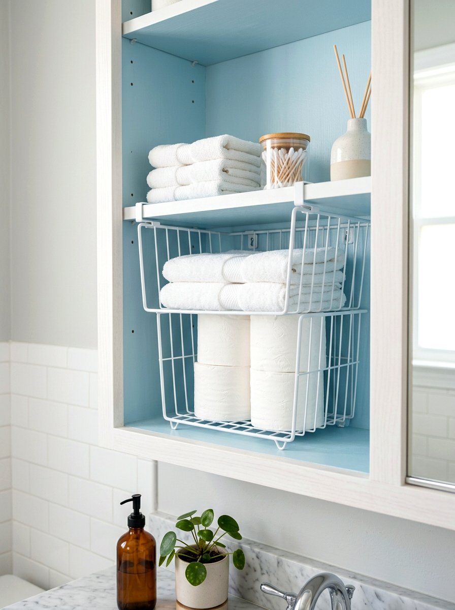 Hanging bathroom cabinet shelves - 30 organizing bathroom cabinets ideas