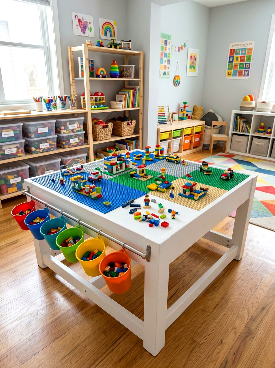 Hanging bin lego table - 30 lego table ideas